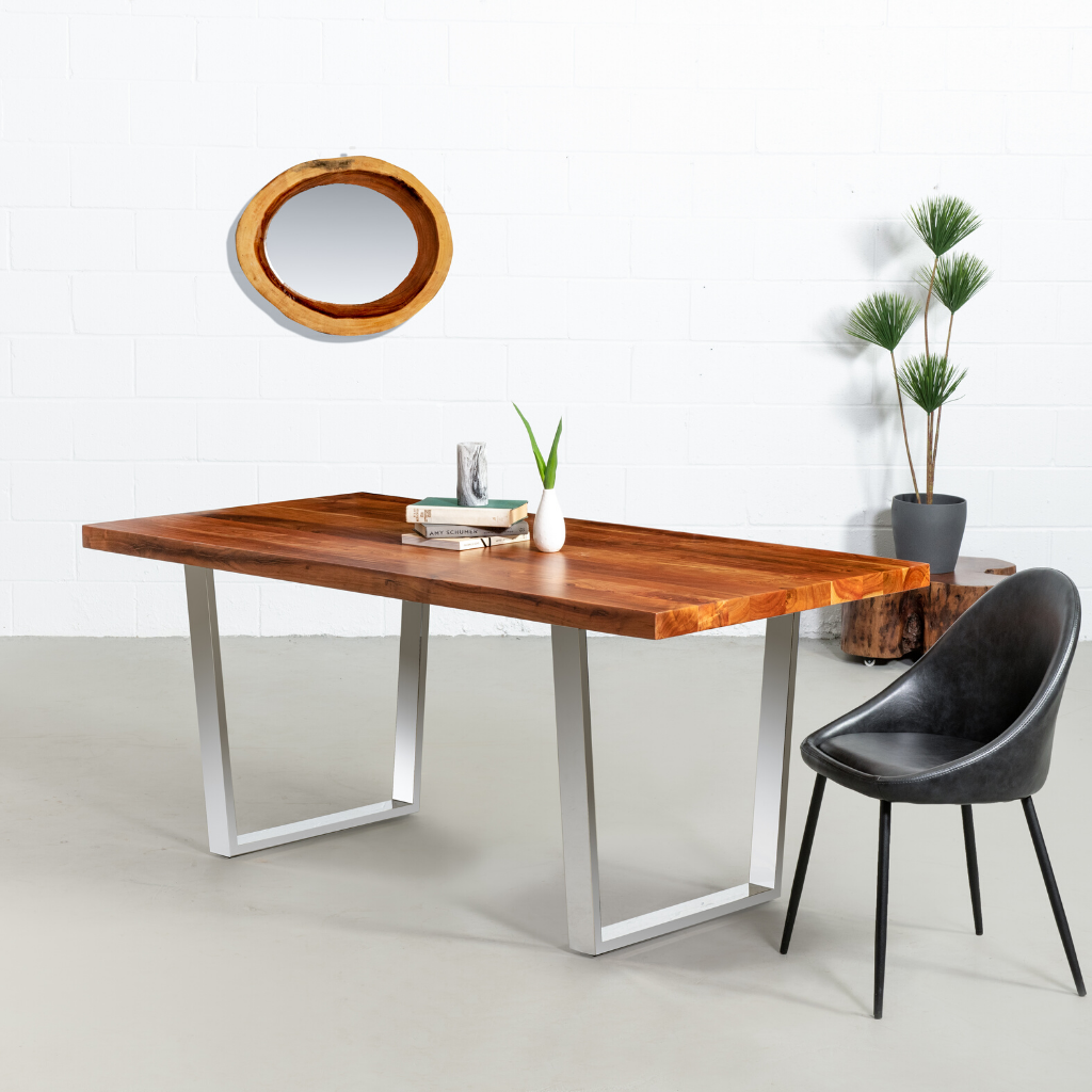 Wood dining table on sale with chrome legs