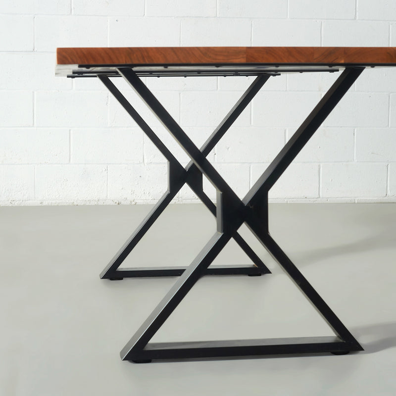 DANTON - Acacia Straight Cut Table 3.5cm Thickness Top with X Black Legs