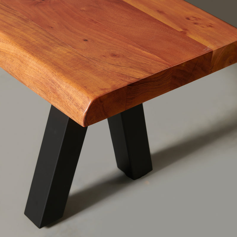 Acacia Live Edge Bench with Black Pyramid-Shaped Legs/Natural Color