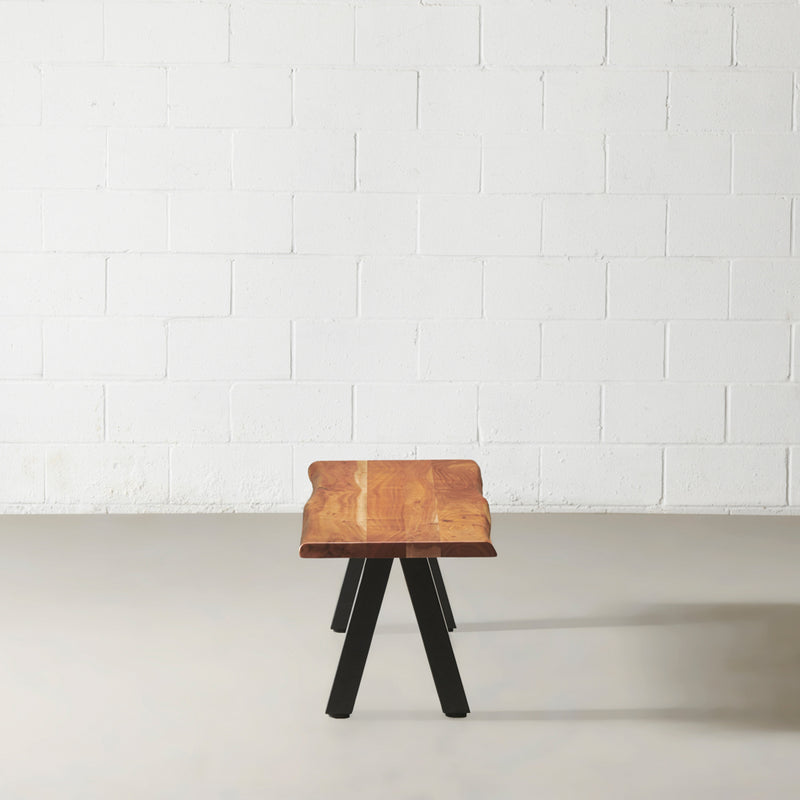 DANTON - Acacia Live Edge Bench 3.5cm Thickness Top with Black Pyramid-Shaped Legs/Natural Color