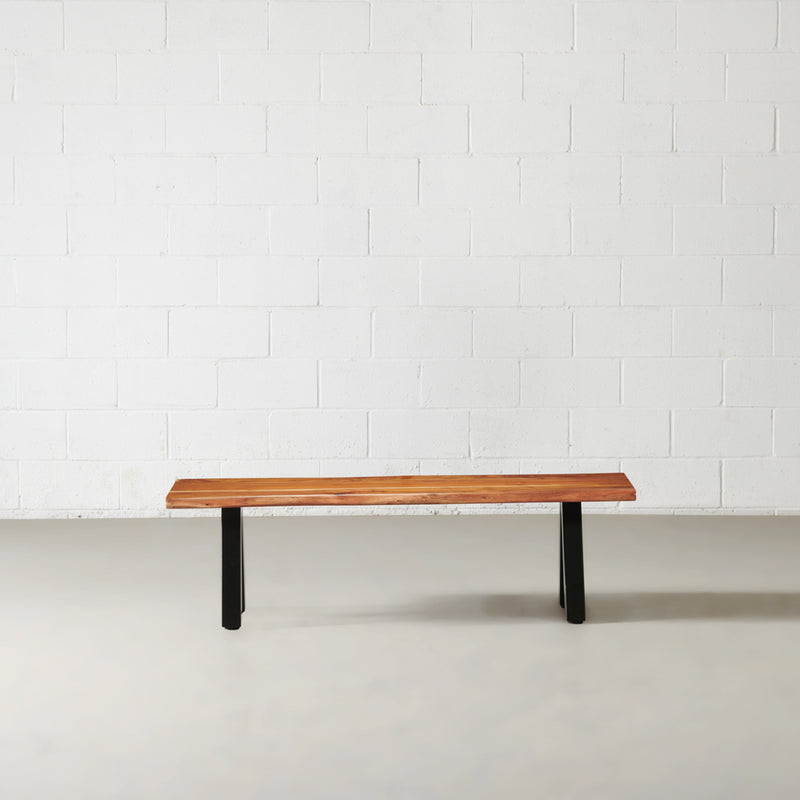 DANTON - Acacia Live Edge Bench 3.5cm Thickness Top with Black Pyramid-Shaped Legs/Natural Color