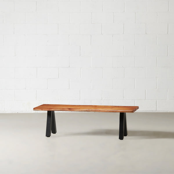 DANTON - Acacia Live Edge Bench 3.5cm Thickness Top with Black Pyramid-Shaped Legs/Natural Color