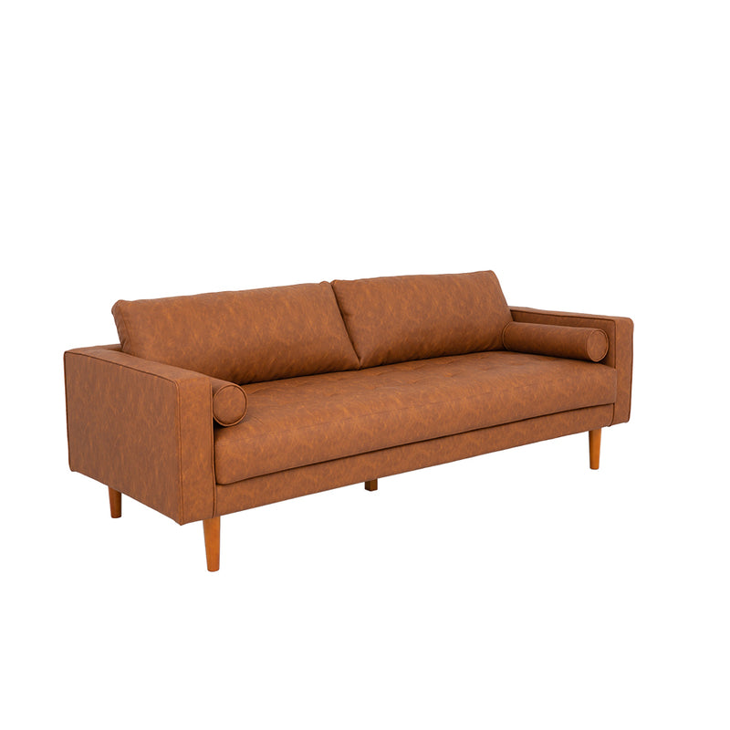 FONDA - Brown Vegan Leather 3-Seater Sofa