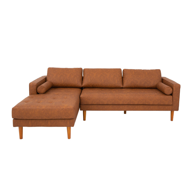 FONDA - Brown Leather Sectional Sofa - Right