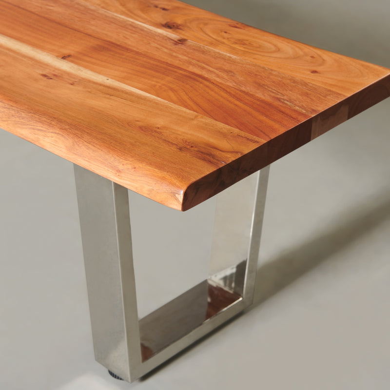 DANTON - Acacia Live Edge Bench 3.5cm Thickness Top with U Chrome Legs