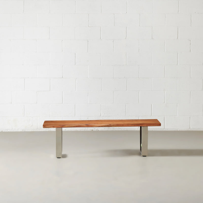 DANTON - Acacia Live Edge Bench 3.5cm Thickness Top with U Chrome Legs