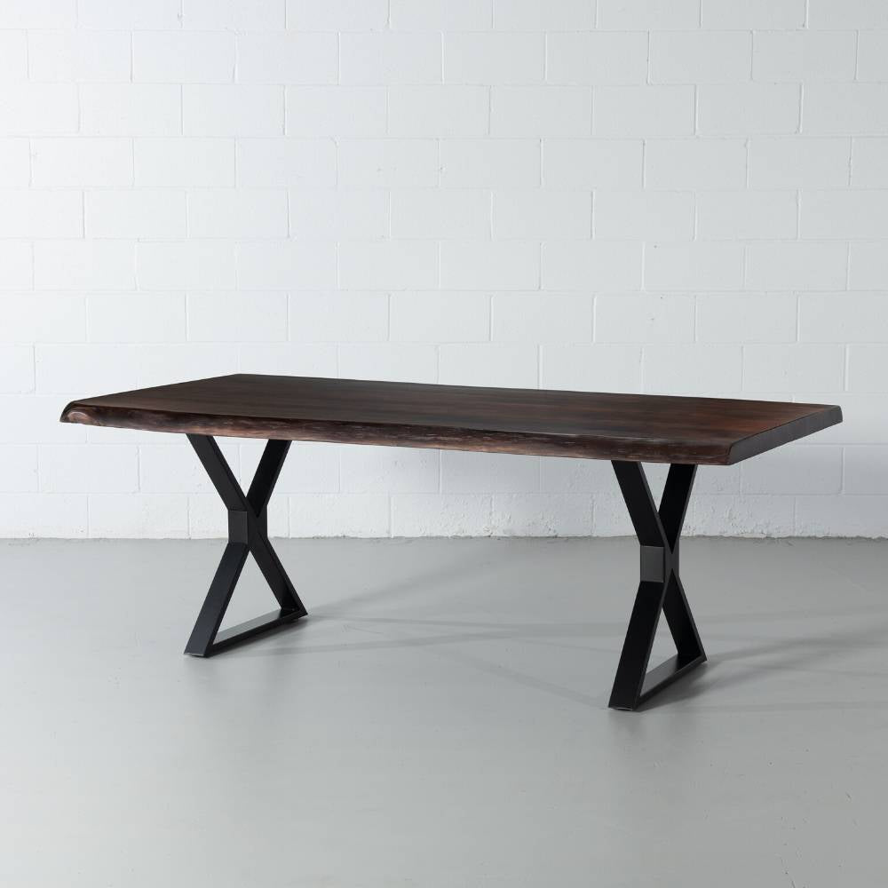 Live Edge Acacia Dining Table with Black X Legs/Honey Walnut – Wazo ...