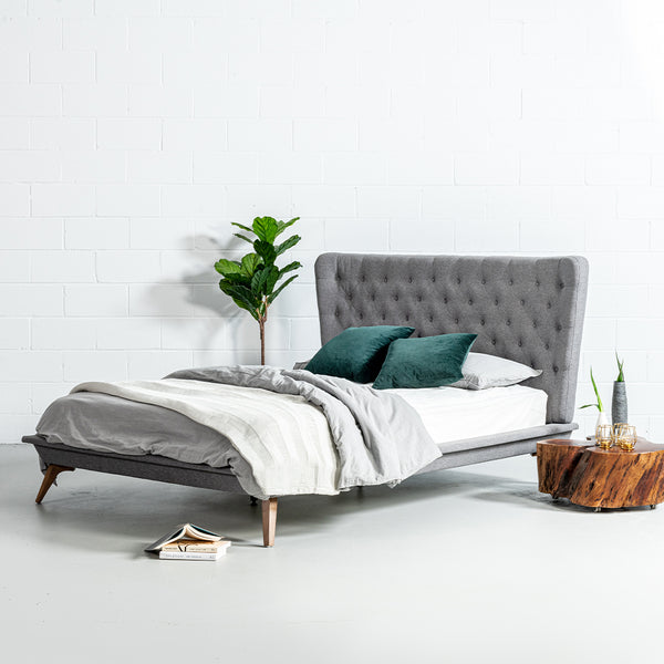 MAY - Dark Grey Fabric Bed - Wazo Furniture